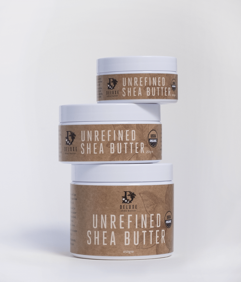 Deluxe Shea Butter® Skincare Range; 100g, 250g, and 450g jars